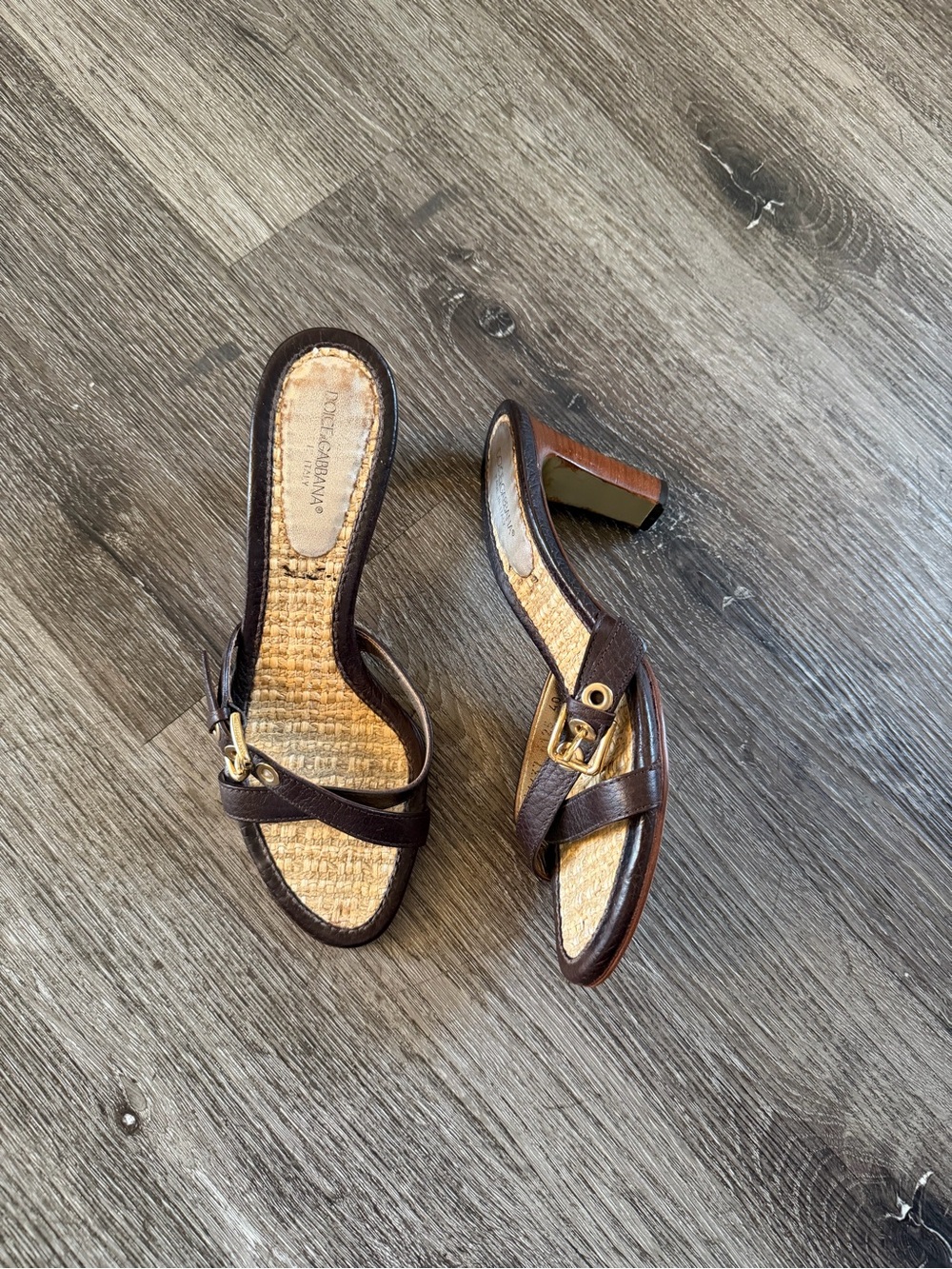 Dolce & Gabbana Brown Leather Strappy Heeled Sandals with Gold Buckle - Picture 9 of 9